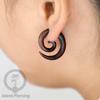 Wood Piercing push system Anting Tindik kayu warna natural model spiral sistem push