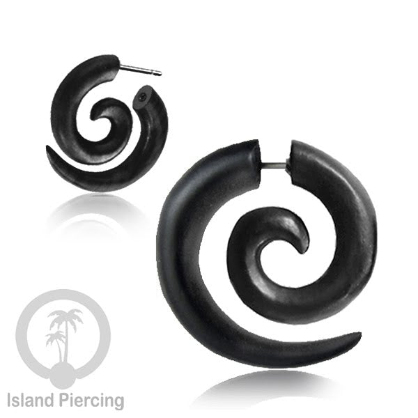 Wood Piercing push system Anting Tindik kayu warna Hitam model spiral sistem push