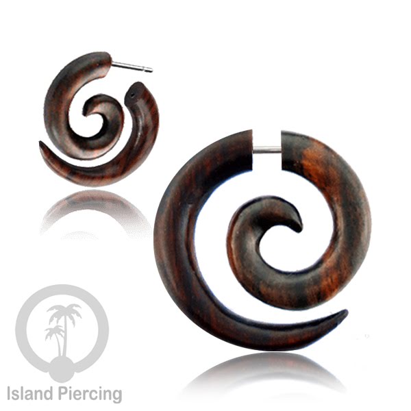 Wood Piercing push system Anting Tindik kayu warna natural model spiral sistem push