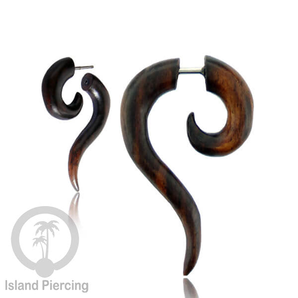 Wood Piercing push system Anting Tindik kayu warna natural model spiral sistem push