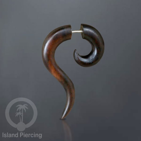 Wood Piercing push system Anting Tindik kayu warna natural model spiral sistem push