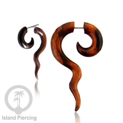 Wood Piercing push system Anting Tindik kayu warna natural model spiral sistem push