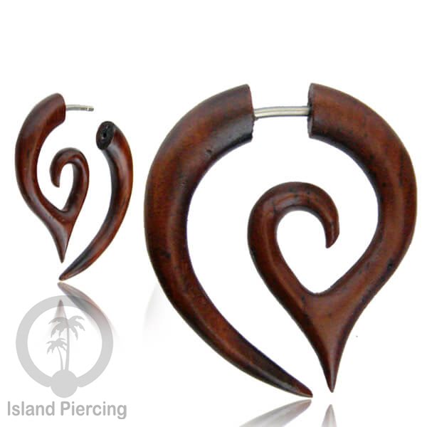 Wood Piercing push system Anting Tindik kayu warna natural model spiral sistem push
