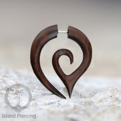 Wood Piercing push system Anting Tindik kayu warna natural model spiral sistem push