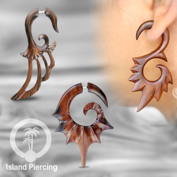 Fake Wood Piercing, Tindik palsu model Kayu ukiran tangan pakai sistem push.