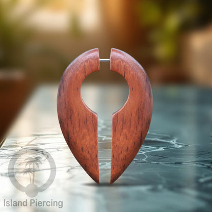 Fake wood piercing, Tindik palsu, Model Kayu Sono warna natural Sistem Push, untuk semua lubang kuping