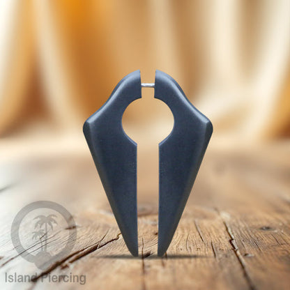 Fake wood piercing, Tindik palsu, Model Kayu Sono warna hitam Sistem Push, untuk semua lubang telinga