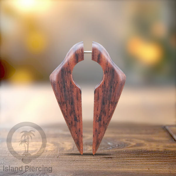 Fake wood piercing, Tindik palsu, Model Kayu Sono warna natural Sistem Push, untuk semua lubang kuping