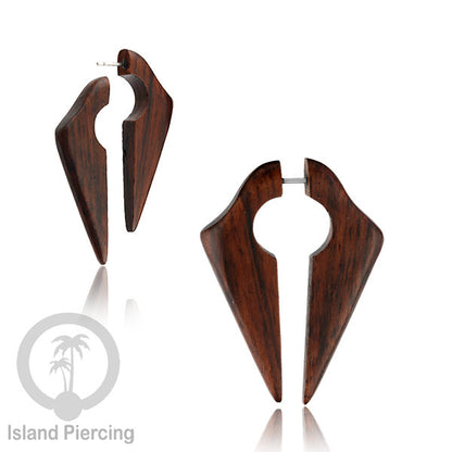 Fake wood piercing, Tindik palsu, Model Kayu Sono warna natural Sistem Push, untuk semua lubang kuping