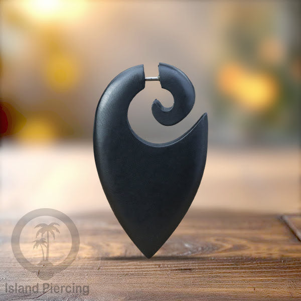 Fake wood piercing, Tindik palsu, Model Kayu Sono warna hitam Sistem Push, untuk semua lubang telinga