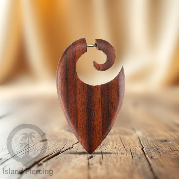 Fake wood piercing, Tindik palsu, Model Kayu Sono warna natural Sistem Push, untuk semua lubang kuping