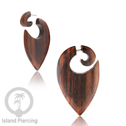 Fake wood piercing, Tindik palsu, Model Kayu Sono warna natural Sistem Push, untuk semua lubang kuping