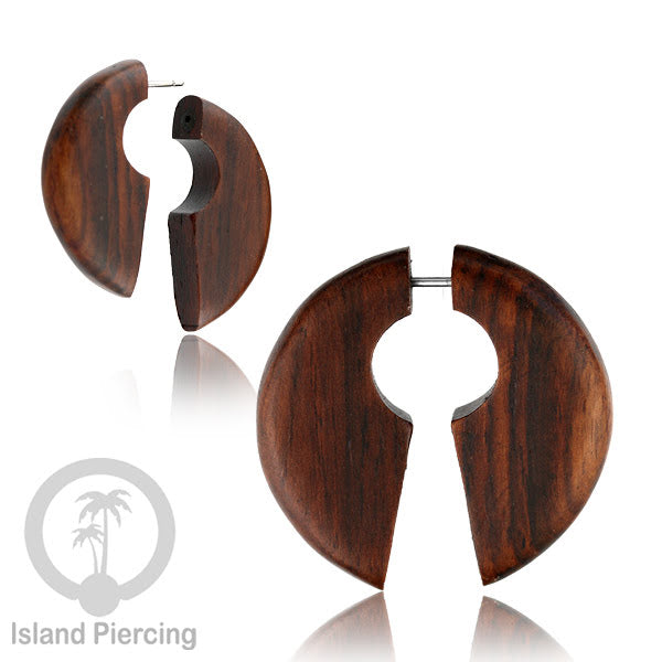 Fake wood piercing, Tindik palsu, Model Kayu Sono warna natural Sistem Push, untuk semua lubang kuping