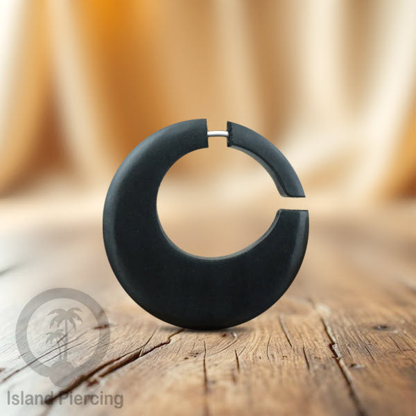 Fake wood piercing, Tindik palsu, Model Kayu Sono warna hitam Sistem Push, untuk semua lubang telinga