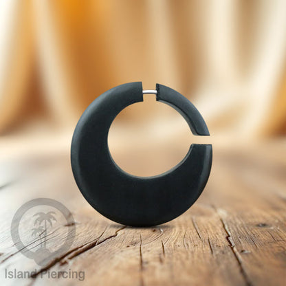 Fake wood piercing, Tindik palsu, Model Kayu Sono warna hitam Sistem Push, untuk semua lubang telinga