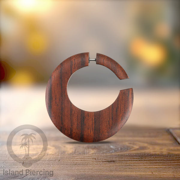Fake wood piercing, Tindik palsu, Model Kayu Sono warna natural Sistem Push, untuk semua lubang kuping