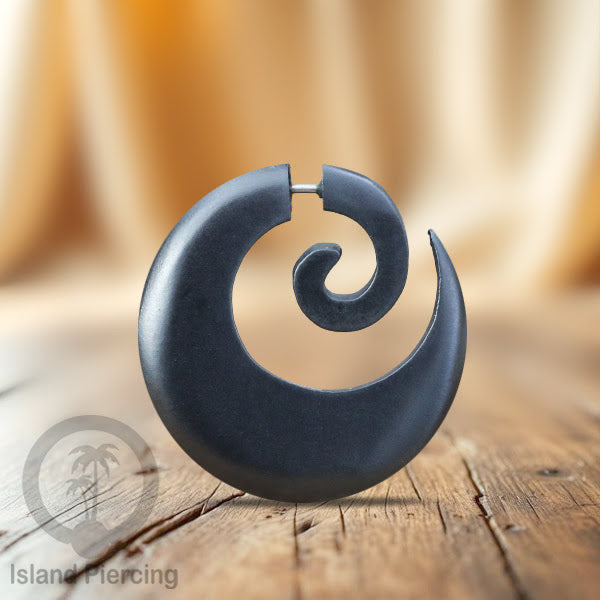 Fake wood piercing, Tindik palsu, Model Kayu Sono warna hitam Sistem Push, untuk semua lubang telinga