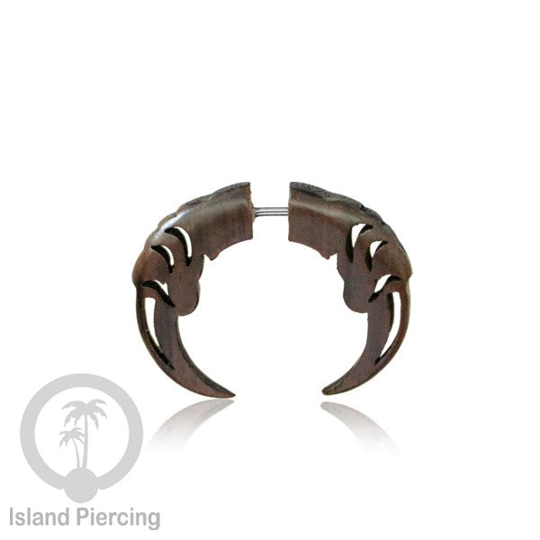 Anting kayu "Fake Piercing" model telinga dengan ukiran unik. Fake Piercing Expanders with push system