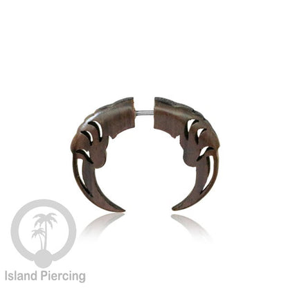 Anting kayu "Fake Piercing" model telinga dengan ukiran unik. Fake Piercing Expanders with push system