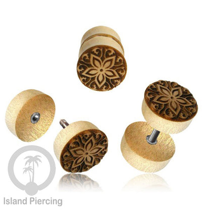 Pilihan Anting TIndik plug kayu sistem push cocok lubang telinga normal, fake wood plug