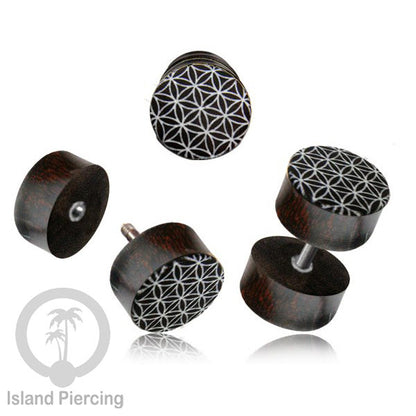 Fake Wood Plugs, Anting Plug kayu ukiran tangan yang sistem mur bisa pakai semua telinga