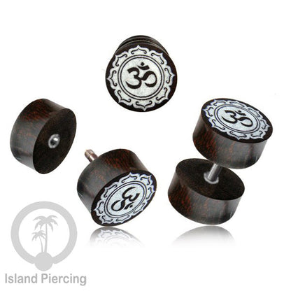 Fake Wood Plugs, Anting Plug kayu ukiran tangan yang sistem mur bisa pakai semua telinga