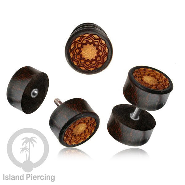 Fake Wood Plugs, Anting Plug kayu ukiran tangan yang sistem mur bisa pakai semua telinga