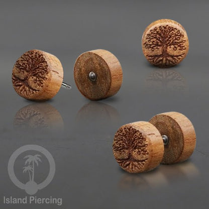 Pilihan Anting TIndik plug kayu sistem push cocok lubang telinga normal, fake wood plug