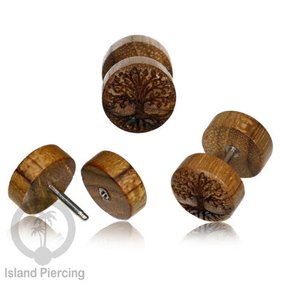 Pilihan Anting TIndik plug kayu sistem push cocok lubang telinga normal, fake wood plug