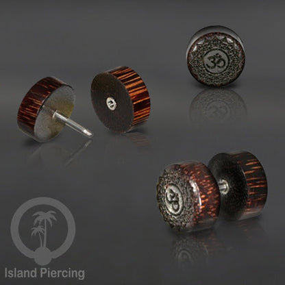 Pilihan Anting TIndik plug kayu sistem push cocok lubang telinga normal, fake wood plug