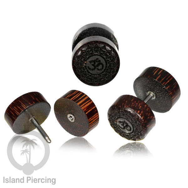 Pilihan Anting TIndik plug kayu sistem push cocok lubang telinga normal, fake wood plug