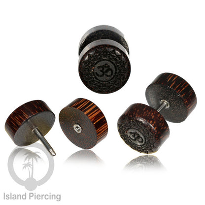 Pilihan Anting TIndik plug kayu sistem push cocok lubang telinga normal, fake wood plug
