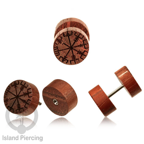 Fake Wood Piercing, Anting Plug kayu sistem push dari kayu Sawo  banyak variasi