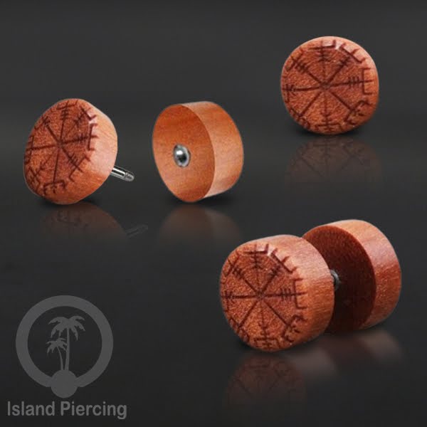 Fake Wood Piercing, Anting Plug kayu sistem push dari kayu Sawo  banyak variasi
