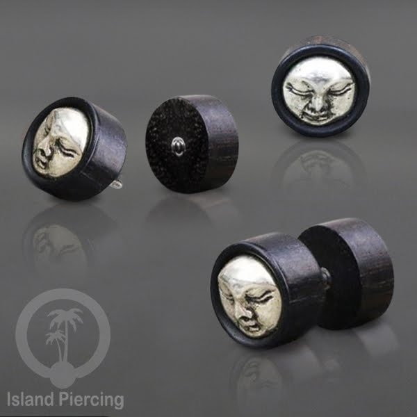Pilihan Anting TIndik plug kayu sistem push cocok lubang telinga normal, fake wood plug