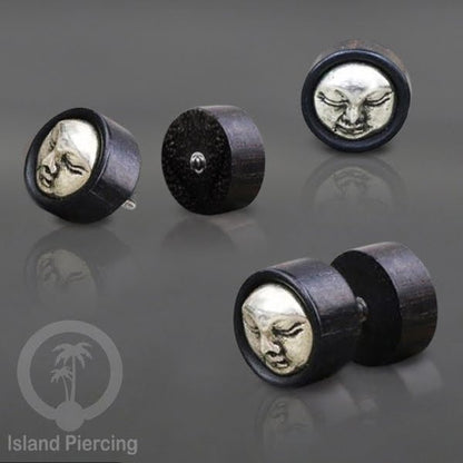 Pilihan Anting TIndik plug kayu sistem push cocok lubang telinga normal, fake wood plug