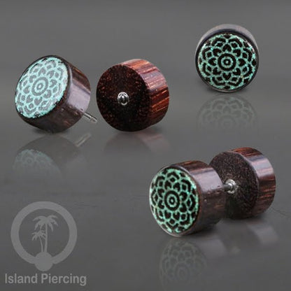 Fake Wood Plugs, Anting Plug kayu ukiran tangan yang sistem mur bisa pakai semua telinga