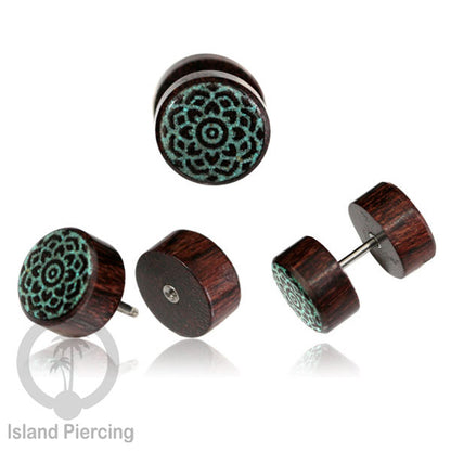 Fake Wood Plugs, Anting Plug kayu ukiran tangan yang sistem mur bisa pakai semua telinga