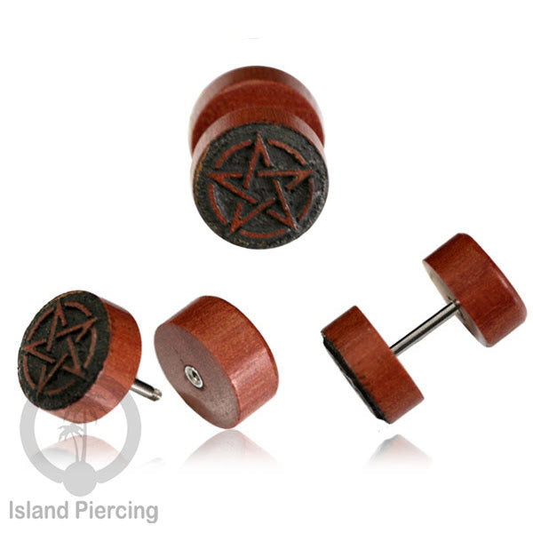 Fake Wood Piercing, Anting Plug kayu sistem push dari kayu Sawo  banyak variasi