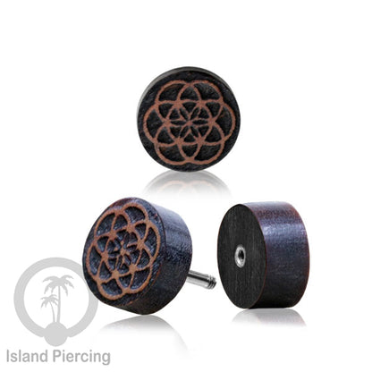 Fake Plug Piercing, Anting Tindik Plug Kayu ukiran pakai sistem push banyak pilihan model.
