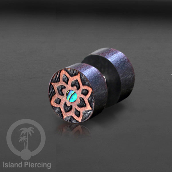 Fake Plug Piercing, Anting Tindik Plug pakai sistem mur ukiran Kayu Sawo dengan variasi batu
