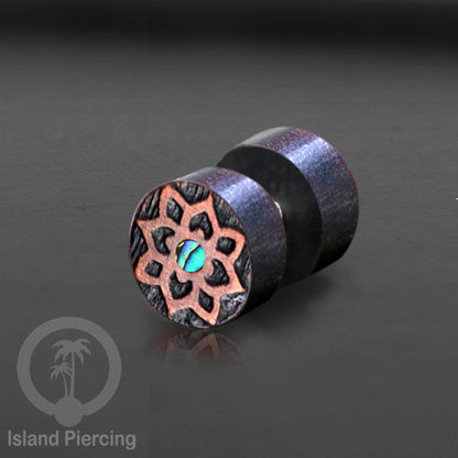 Fake Plug Piercing, Anting Tindik Plug pakai sistem mur ukiran Kayu Sawo dengan variasi batu