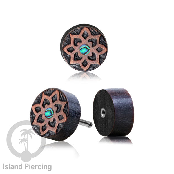 Fake Plug Piercing, Anting Tindik Plug pakai sistem mur ukiran Kayu Sawo dengan variasi batu