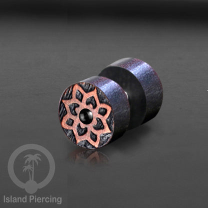 Fake Plug Piercing, Anting Tindik Plug pakai sistem mur ukiran Kayu Sawo dengan variasi batu