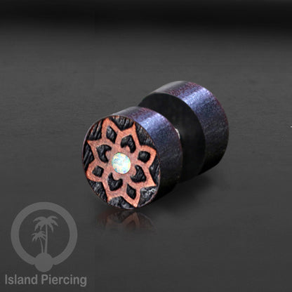 Fake Plug Piercing, Anting Tindik Plug pakai sistem mur ukiran Kayu Sawo dengan variasi batu