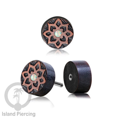 Fake Plug Piercing, Anting Tindik Plug pakai sistem mur ukiran Kayu Sawo dengan variasi batu