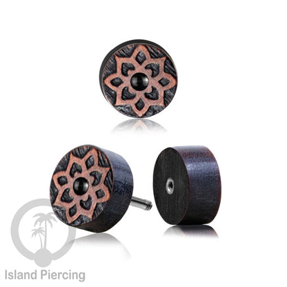 Fake Plug Piercing, Anting Tindik Plug pakai sistem mur ukiran Kayu Sawo dengan variasi batu