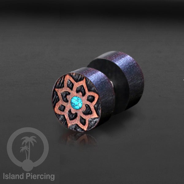 Fake Plug Piercing, Anting Tindik Plug pakai sistem mur ukiran Kayu Sawo dengan variasi batu