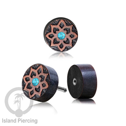 Fake Plug Piercing, Anting Tindik Plug pakai sistem mur ukiran Kayu Sawo dengan variasi batu
