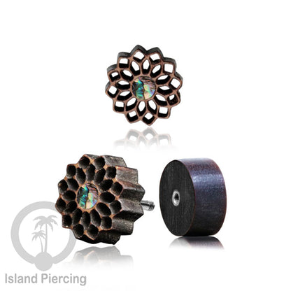 Fake Plug Piercing, Anting Tindik Plug pakai sistem mur ukiran Kayu dengan batu asli.
